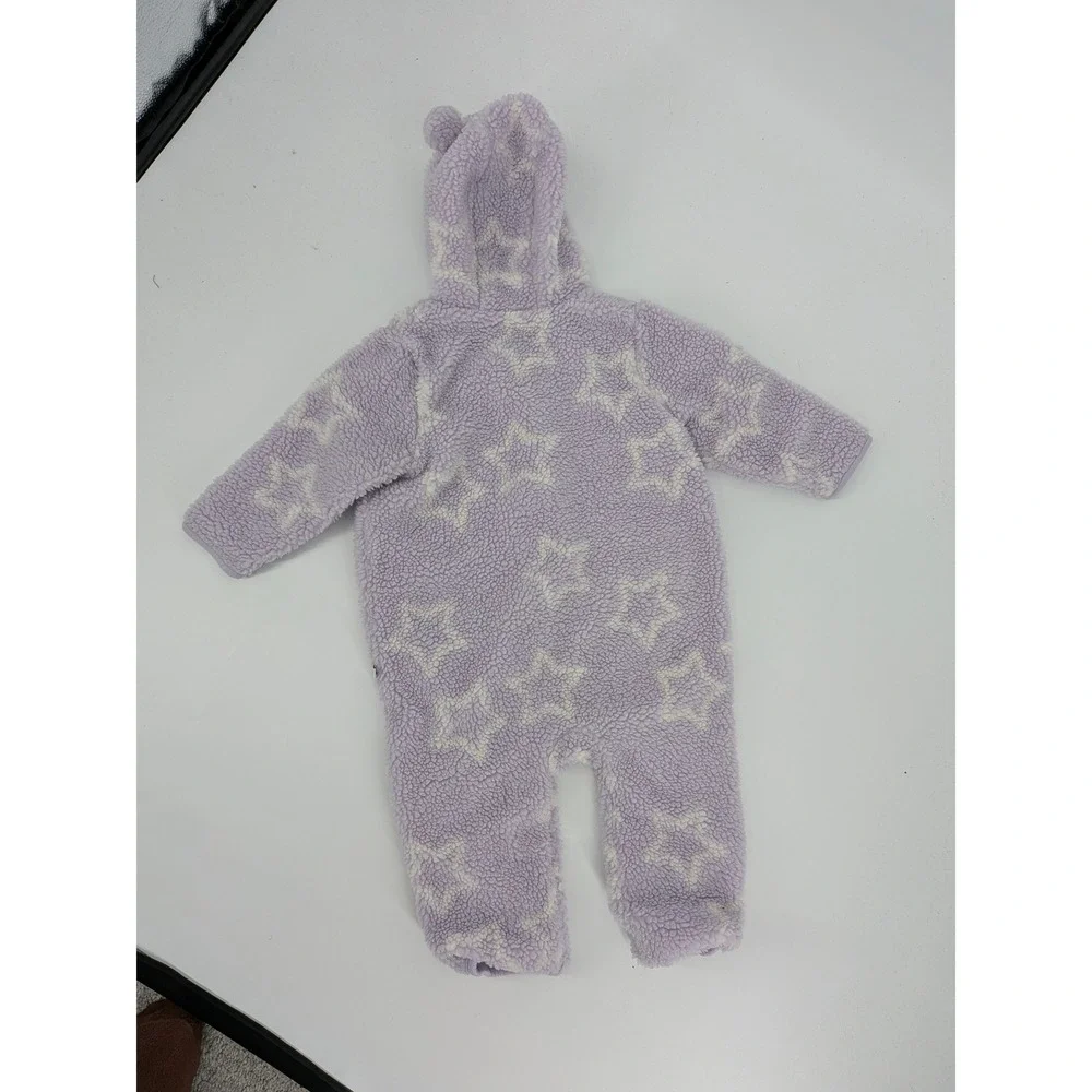 Baby Gap One Piece Romper Baby 12-18 Months Purple Star Sherpa Fleece‎ Hooded
